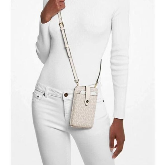 Michael Kors Women's Light Cream Logo Smartphone Crossbody Bag w/Card Holder - Picture 10 of 10
